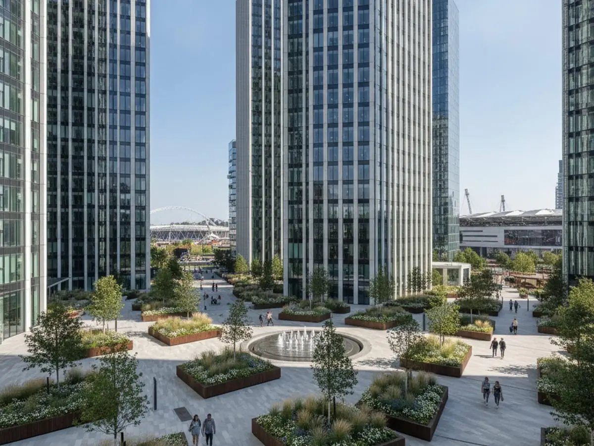 Stratford new-build retail and office interior with modern flooring and floor-to-ceiling glazing