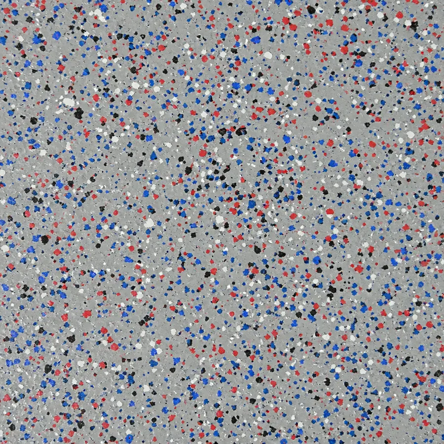 Light-grey epoxy resin floor with multicoloured decorative flakes
